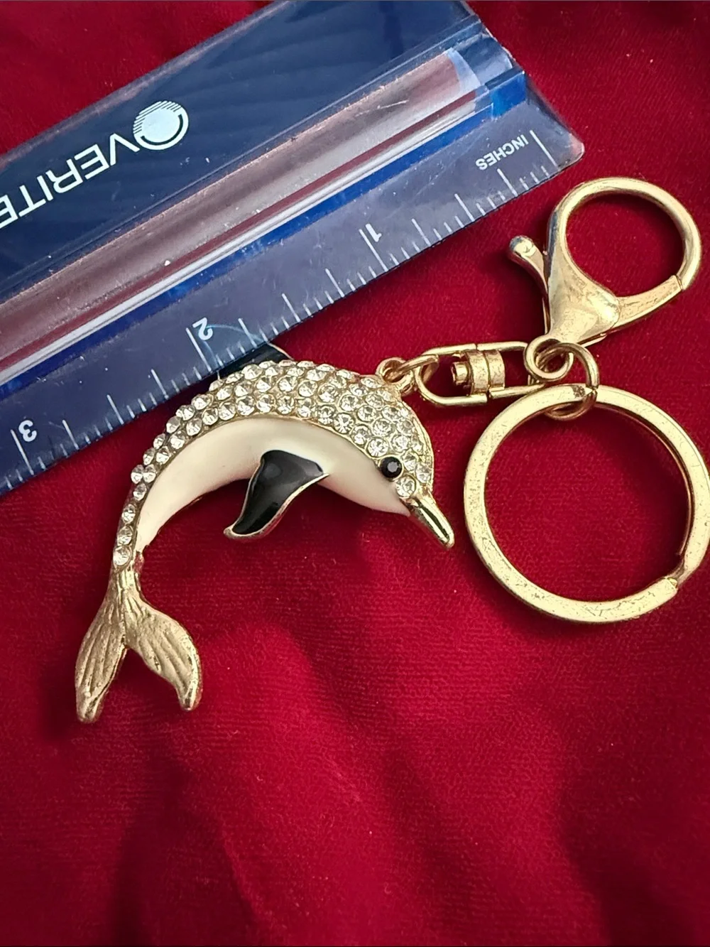 Gold & White Dolphin Crystal Keychain